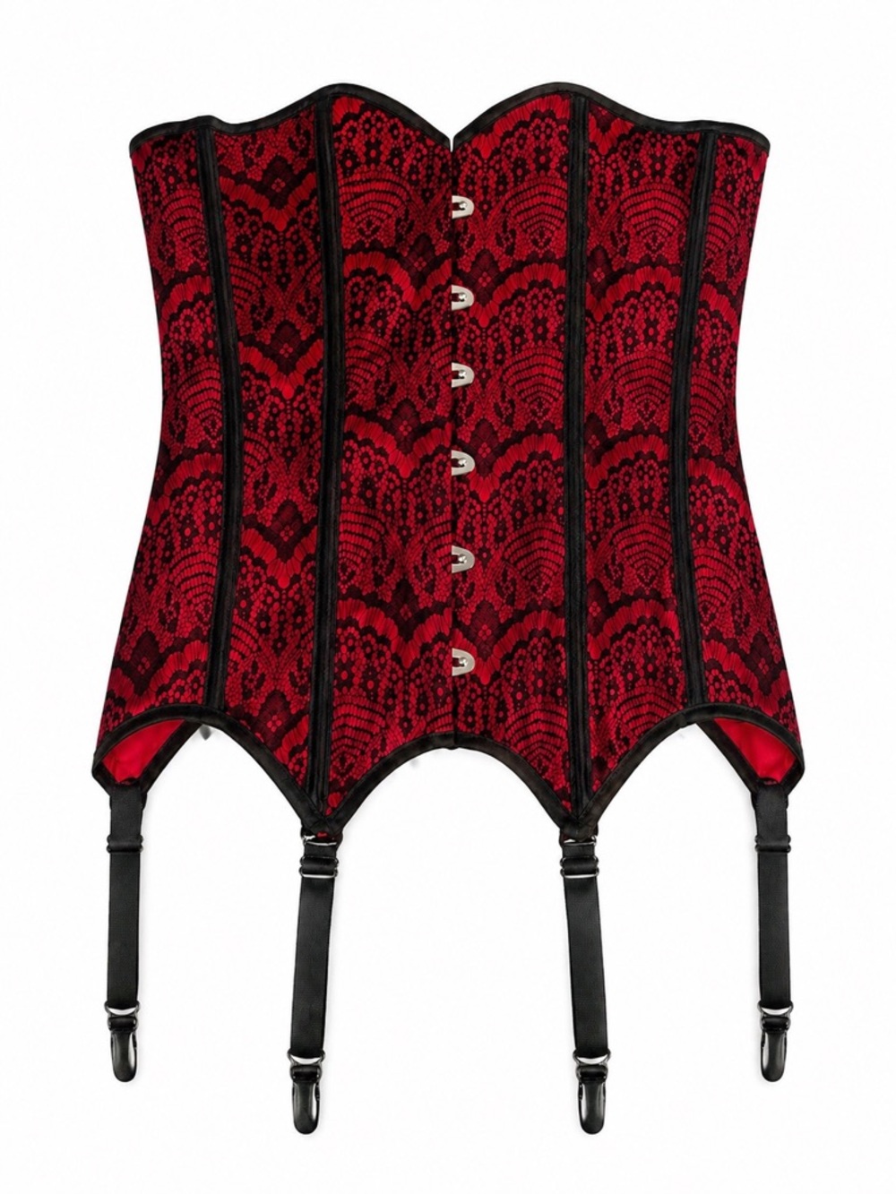 NWT Adore Me Medium Red and Black Lace Overbust Corset with Garter Straps